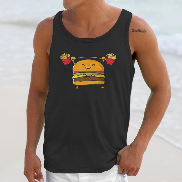 Burger Lifting Fries Funny Food Snatch Squat Barbell Weight Unisex Tank Top Gifts for Her