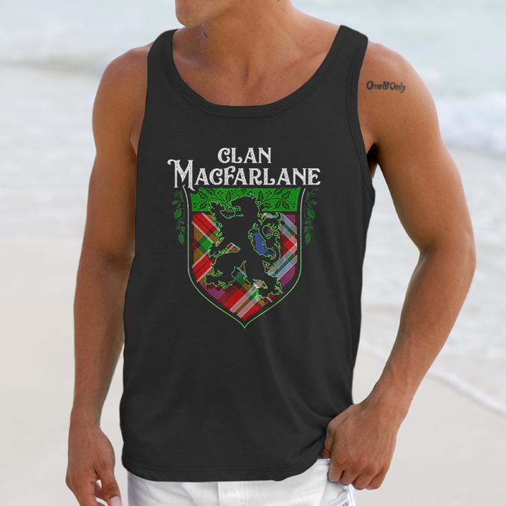 Clan Macfarlane Surname Scottish Tartan Lion Rampant Crest Unisex Tank Top Gifts for Her