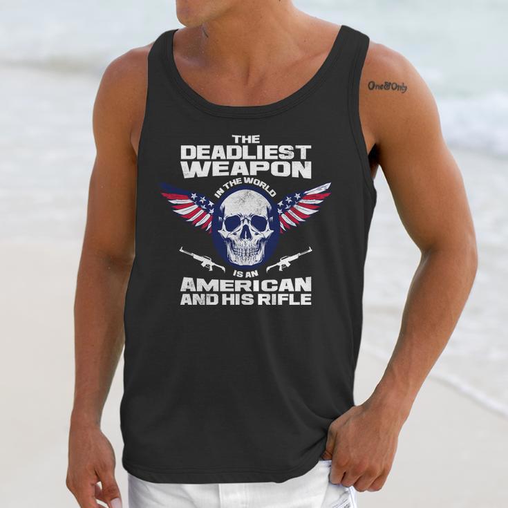 The Deadliest Weapon American And His Rifle Unisex Tank Top Gifts for Her