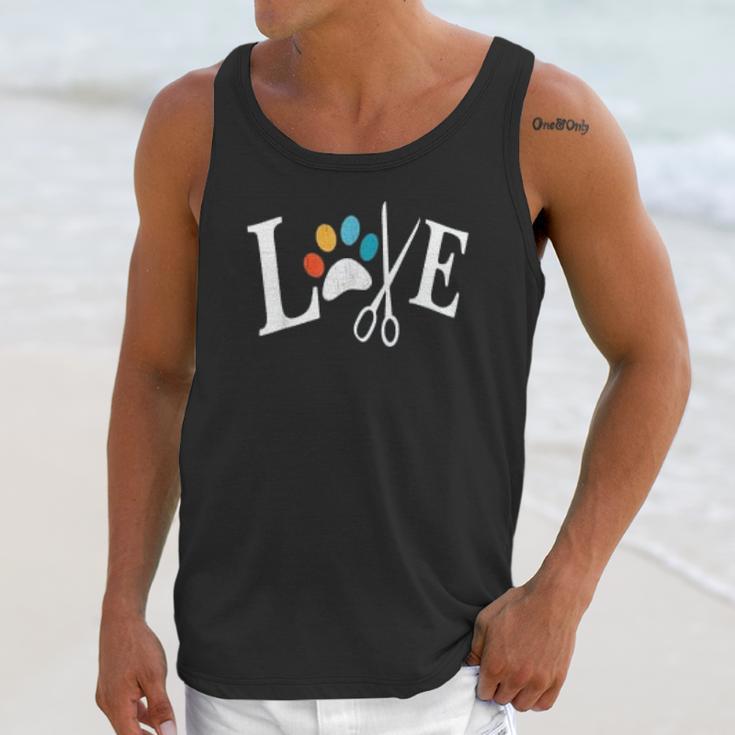 Dog Grooming Love Dogs Pet Daycare Groomer Vintage Paws Print Unisex Tank Top Gifts for Her