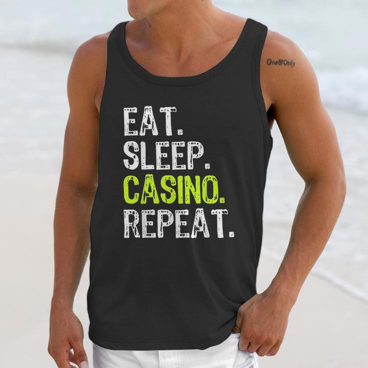 Eat Sleep Casino Repeat Gambling Gambler Funny Love Unisex Tank Top Gifts for Her