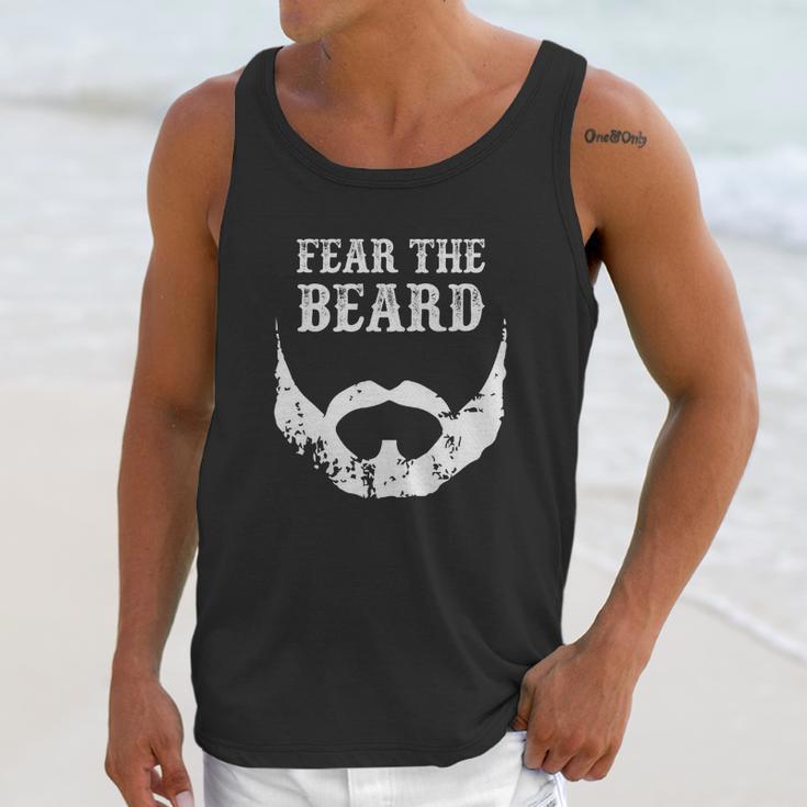 Fear The Beard Tee Distressed Retro Beard &Ampamp Mustache White Unisex Tank Top Gifts for Her