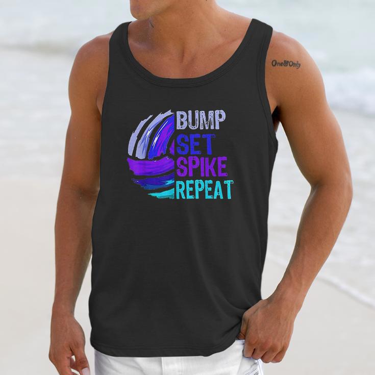 Girls Volleyball Bump Set Spike Repeat Blue Purple Teen Gift Unisex Tank Top Gifts for Her