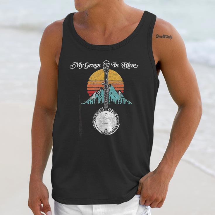 My Grass Is Blue Retro Rocky Mountain Banjo Bluegrass Unisex Tank Top Gifts for Her