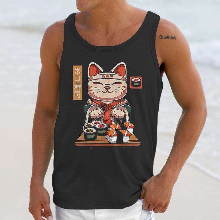 Kawaii Maneki Neko Sushi Bar Cute Sashimi Maki Roll Cat Unisex Tank Top Gifts for Her