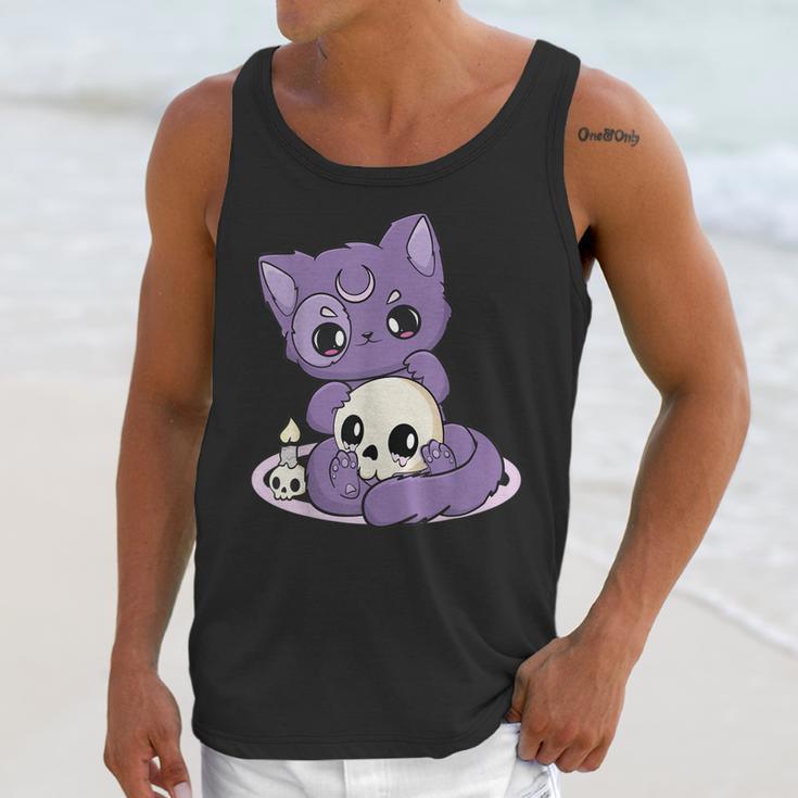 Kawaii Pastel Goth Cute Creepy Black Cat And Skull Anime Nu Unisex Tank Top Gifts for Her