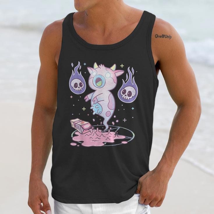 Kawaii Pastel Goth Cute Creepy Strawberry Milk Ghost Cow Graphic Design Printed Casual Daily Basic Unisex Tank Top Gifts for Her