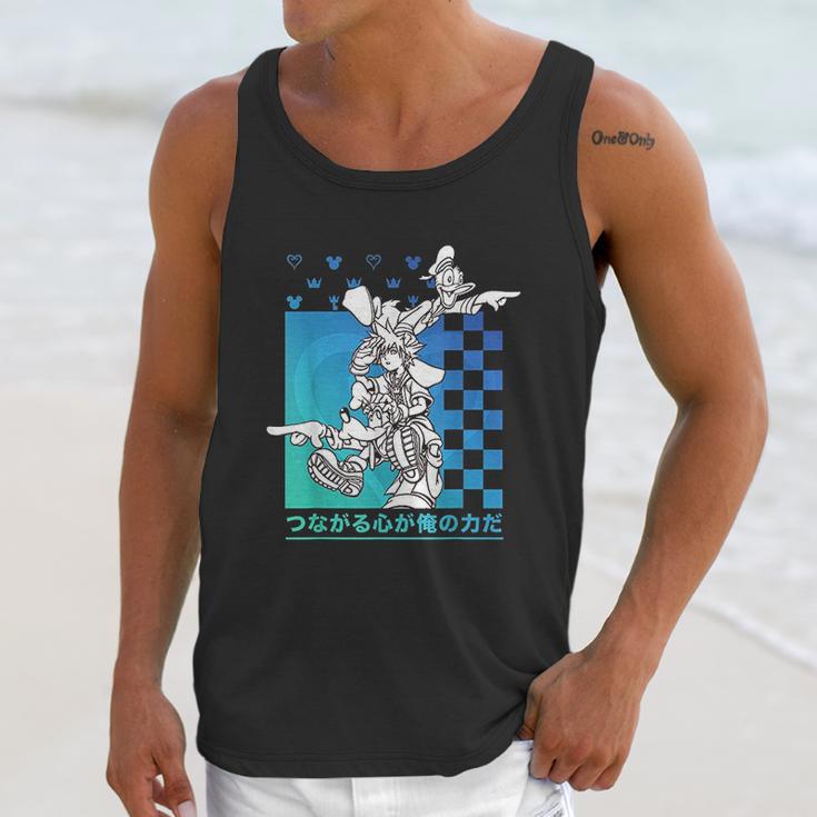 Kingdom Hearts Sora Donald Goofy Kanji Checkerboard Unisex Tank Top Gifts for Her