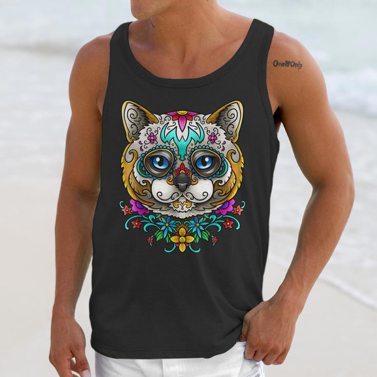 Kitty Cat Sugar Skull Day Of The Dead Dia De Muertos Unisex Tank Top Gifts for Her