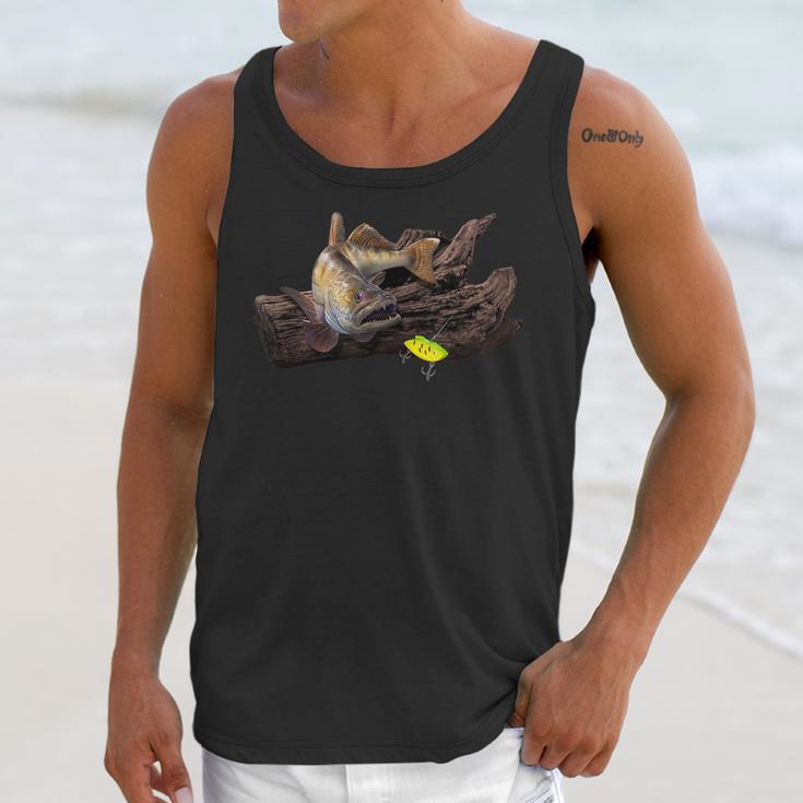 Mens Large Walleye And Vertical Lure Fishing Unisex Tank Top Gifts for Her