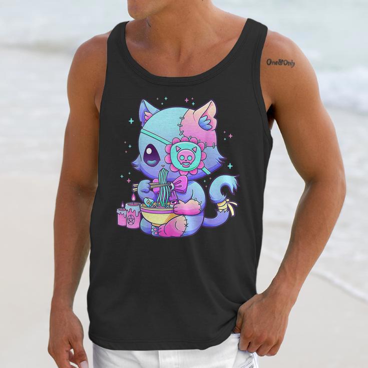 Pastel Goth Aestic Kawaii Creepy Cat Eating Ramen Noodles Unisex Tank Top Gifts for Her