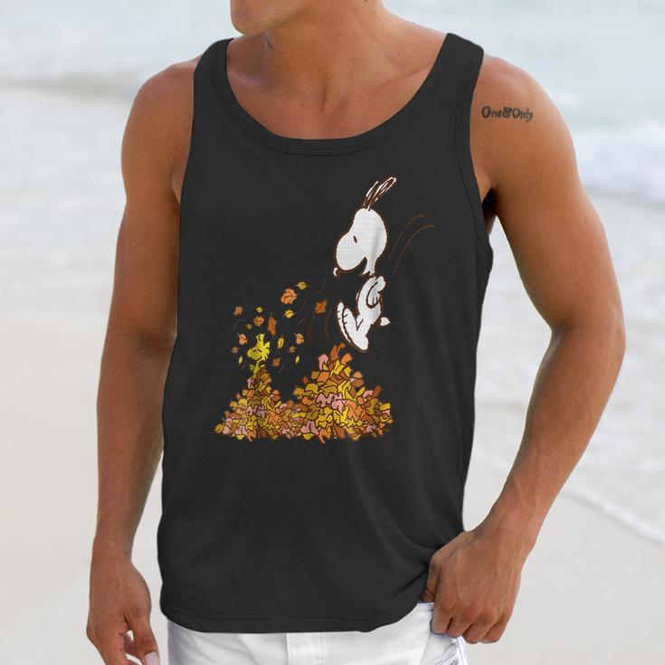 Peanuts Snoopy Jumping Into Leaf Autumn Shirt Unisex Tank Top Gifts for Her