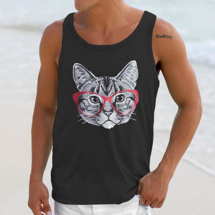 Red Glasses Cat Funny Belcher Kitty Cute Humor Fun Unisex Tank Top Gifts for Her