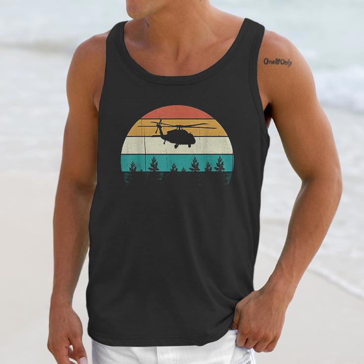 Retro Black Hawk Helicopter Pilot Vintage Sunset Unisex Tank Top Gifts for Her