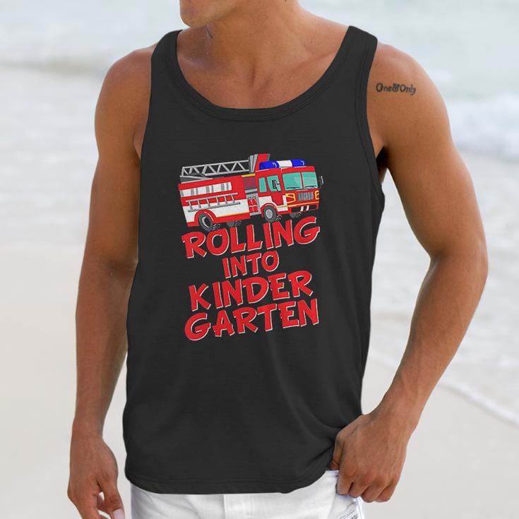 Rolling Into Kindergarten Back To School Fire Truck Fireman Unisex Tank Top Gifts for Her