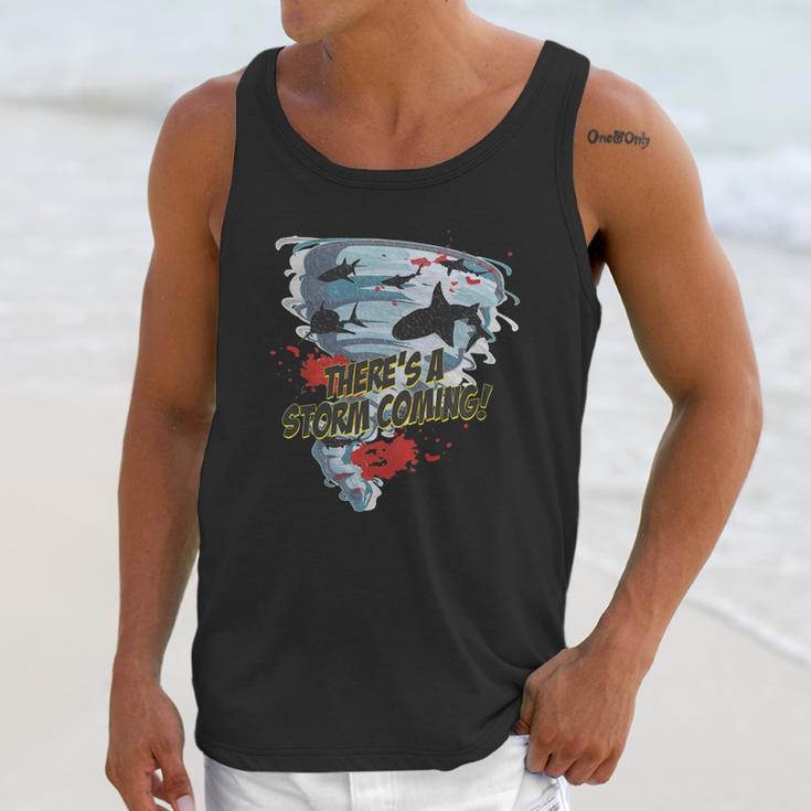 Shark Tornado - Shark Cult Movie - Shark Attack - Shark Tornado Horror Movie Parody - Storms Coming Unisex Tank Top Gifts for Her