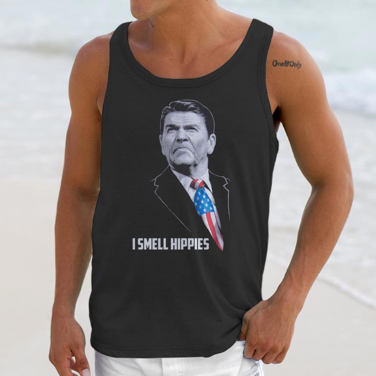 I Smell Hippies Funny Ronald Reagan Conservative Merica Usa Unisex Tank Top Gifts for Her