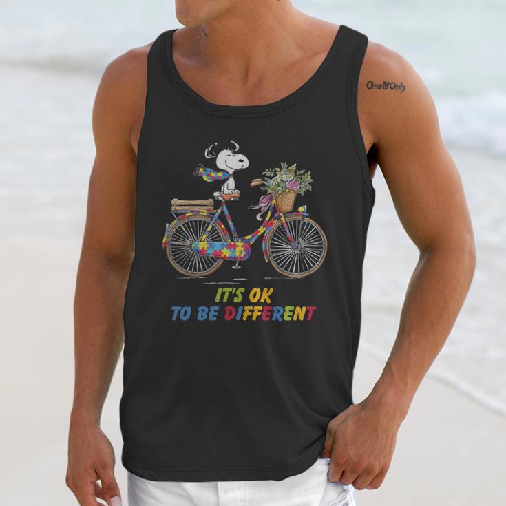 Snoopy Riding Bike It’S Ok To Be Different Autism Shirt Unisex Tank Top Gifts for Her