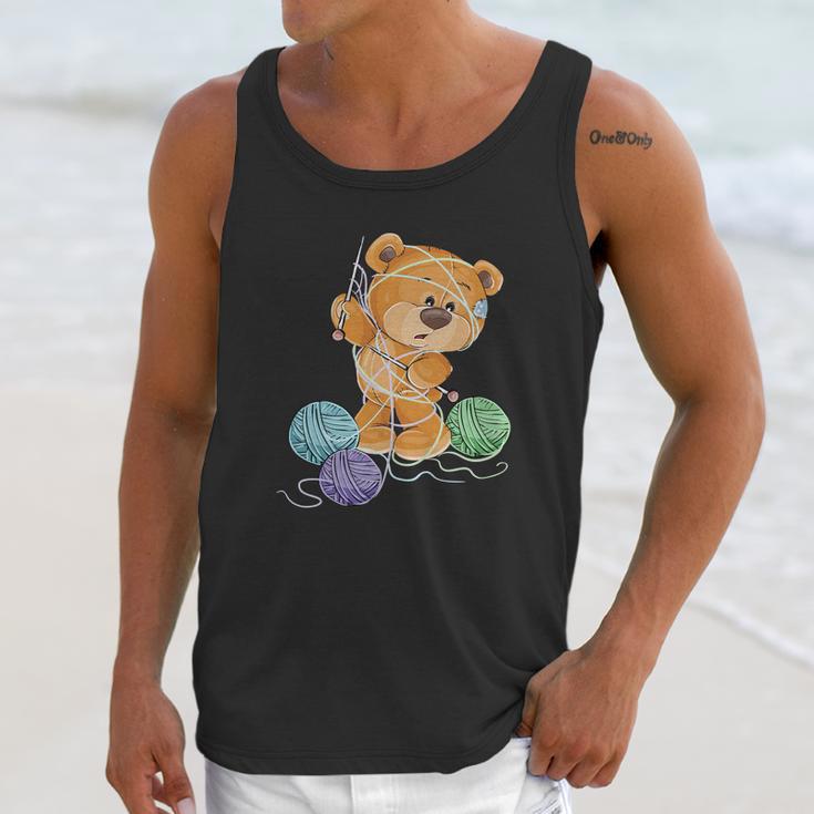 Teddy Bear Tangled In Wool | Funny Knitting Gifts Unisex Tank Top Gifts for Her