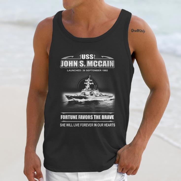 Uss John S Mccain Fortune Favors The Brave She Will Live Forever Our Hearts Unisex Tank Top Gifts for Her