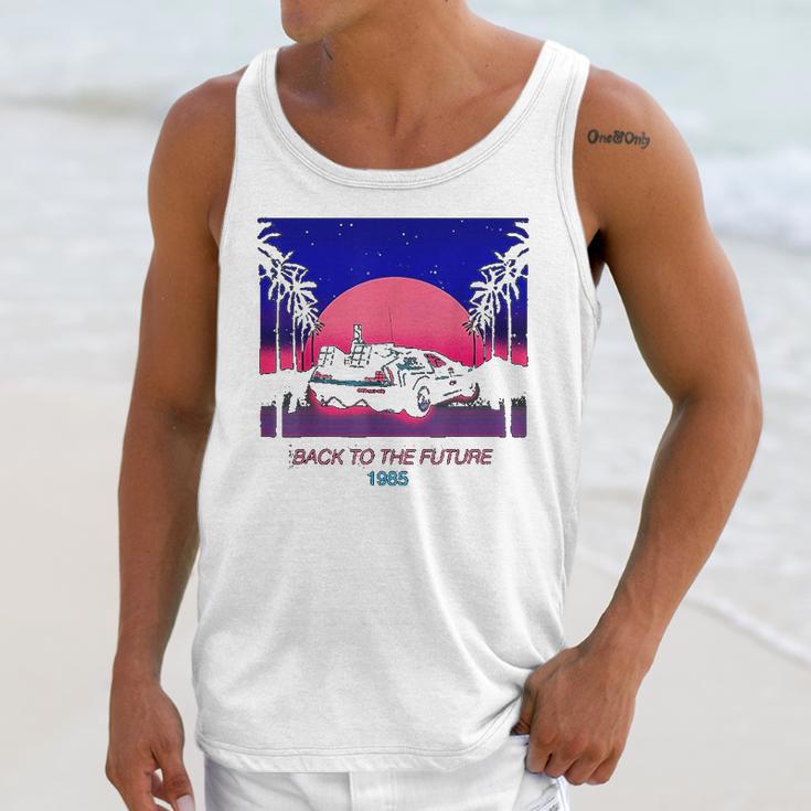 Back To The Future 1985 Neon Delorean Sunset Graphic Unisex Tank Top Gifts for Her