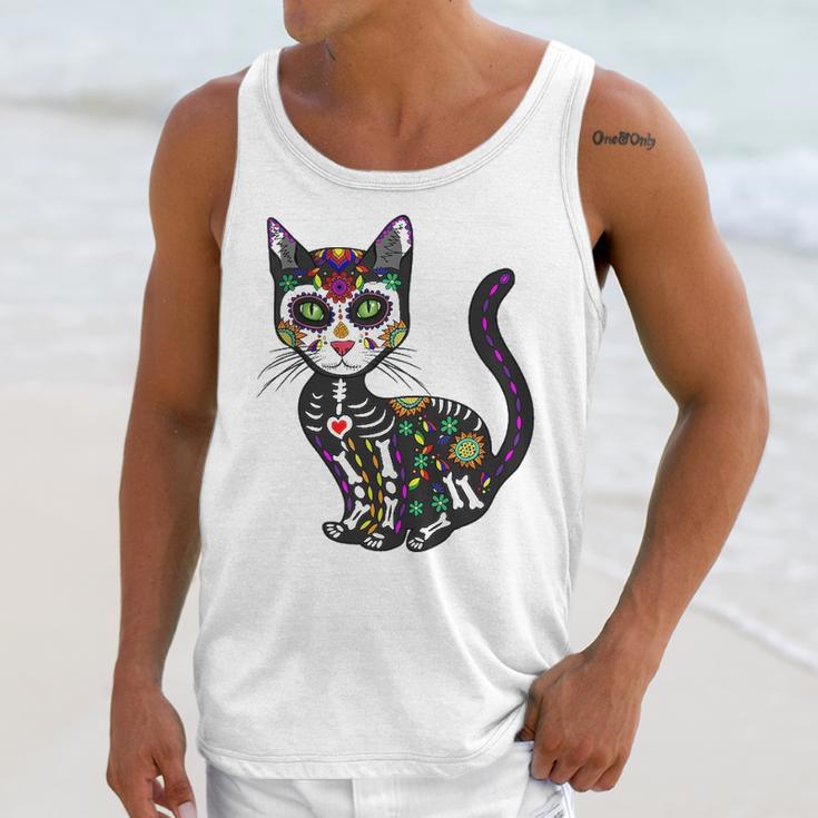 Cute Sugar Skull Mexican Cat Halloween Day Of The Dead Unisex Tank Top Gifts for Her