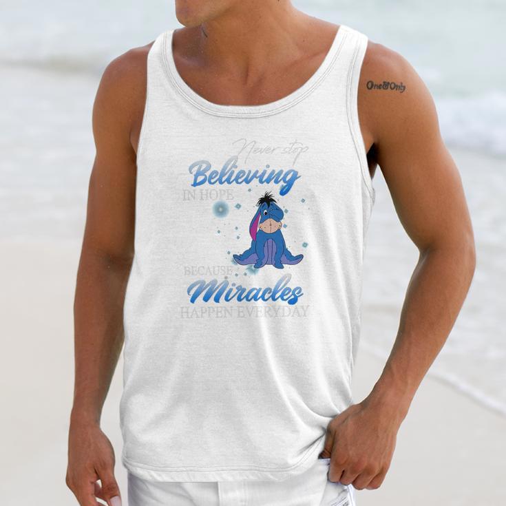 Eeyore Never Stop Believing In Hope Because Miracles Happen Everyday Shirt Unisex Tank Top Gifts for Her