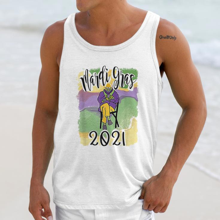 Mardi Gras Cozy Bernie Sanders Sitting Inauguration Funny Unisex Tank Top Gifts for Her