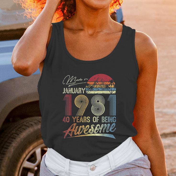 40Th Birthday Gifts Vintage Retro January 1981 40 Years Old Unisex Tank Top Gifts for Women