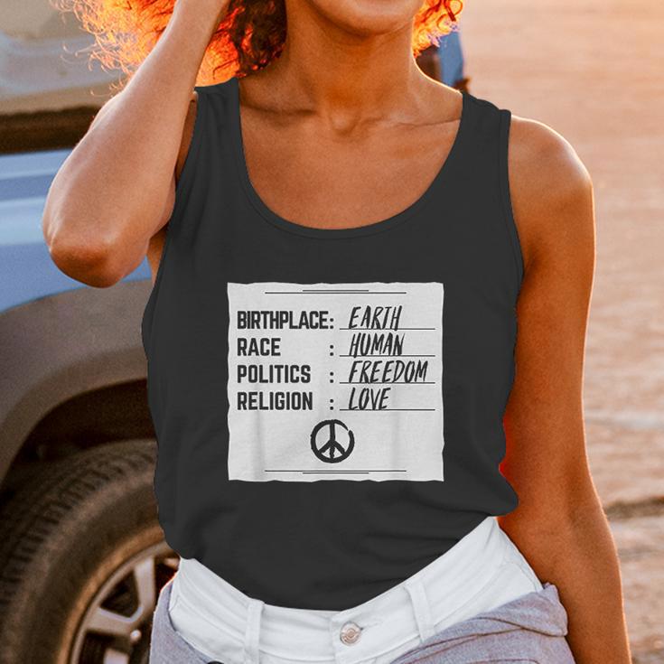 Birthplace Earth Race Human Freedom Love Peace Unisex Tank Top Gifts for Women