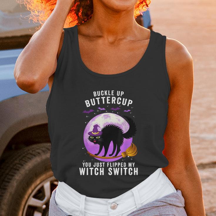 Buckle Up Buttercup Scary Halloween Black Cat Costume Witch Unisex Tank Top Gifts for Women