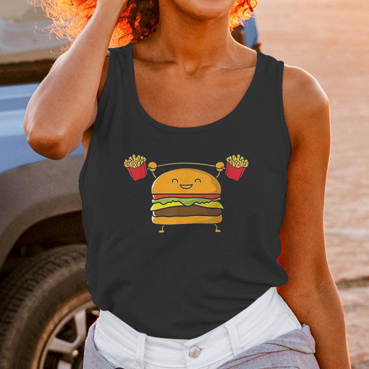 Burger Lifting Fries Funny Food Snatch Squat Barbell Weight Unisex Tank Top Gifts for Women