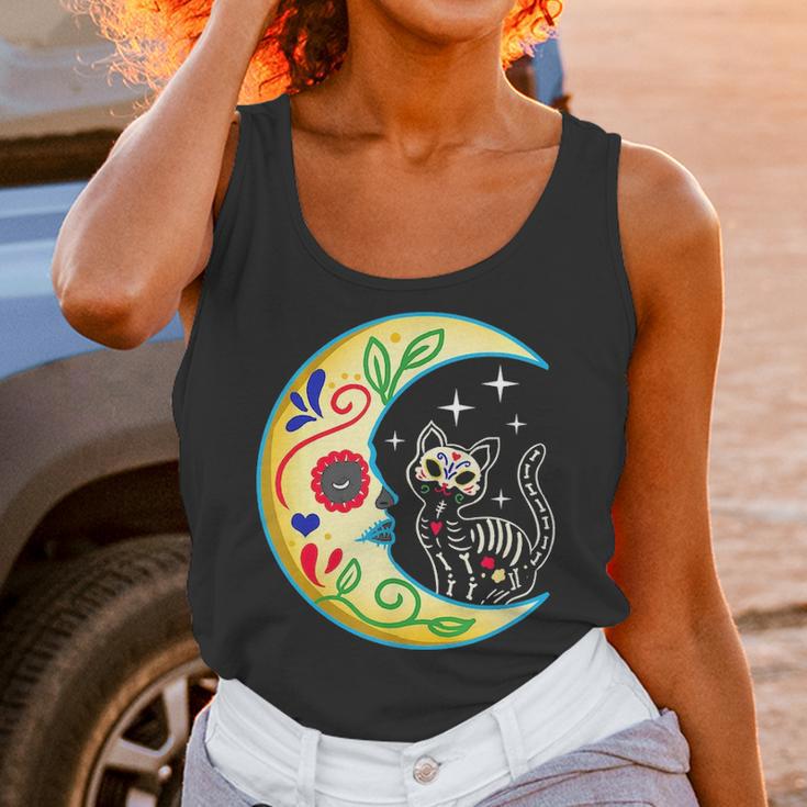 Cat & Moon Sugar Skull Dia De Los Muertos Day Of The Dead V2 Unisex Tank Top Gifts for Women