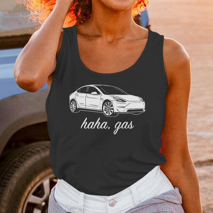 Haha Gas Tesla Model 3 Elon Musk Graphic White Funny Unisex Tank Top Gifts for Women