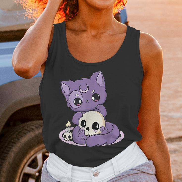 Kawaii Pastel Goth Cute Creepy Black Cat And Skull Anime Nu Unisex Tank Top Gifts for Women