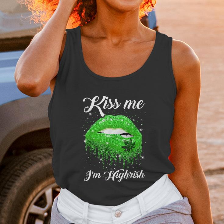 Kiss Me Im Highrish 420 Cannabis Marijuana Weed Lips Gift Graphic Design Printed Casual Daily Basic Unisex Tank Top Gifts for Women