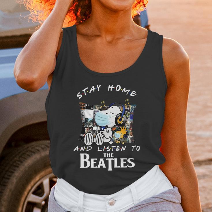 Snoopy And Woodstock Stay Home And Listen To The Beatles Shirt Unisex Tank Top Gifts for Women