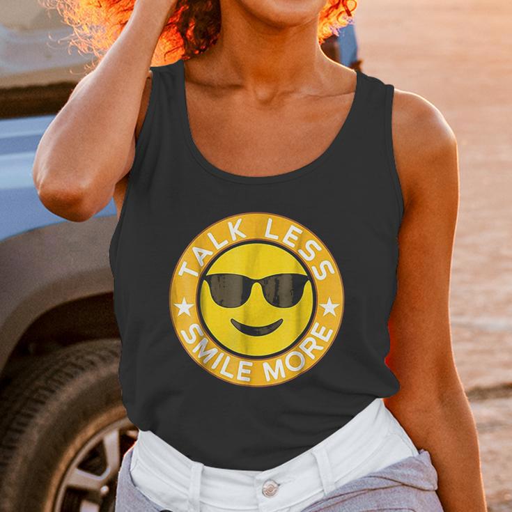 Talk Less Smile More Hamilton Yellow Emoji Smile Unisex Tank Top Gifts for Women