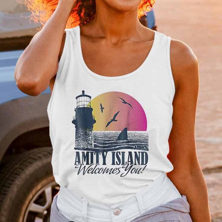 Jaws Sun Set Amity Island Welcomes You Graphic Unisex Tank Top Gifts for Women