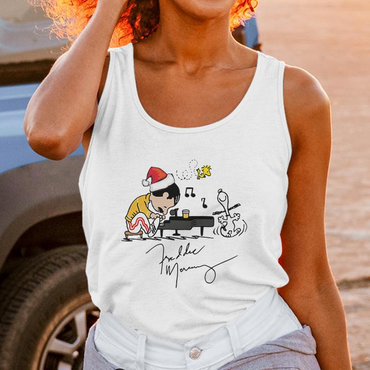 Santa Freddie Mercury Snoopy Peanuts Playing Piano Shirt Unisex Tank Top Gifts for Women