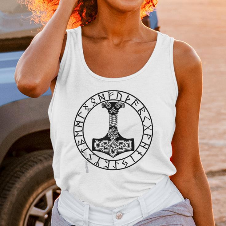 Thor Hammer Mjolnir In Circle Of Norse Runes Unisex Tank Top Gifts for Women