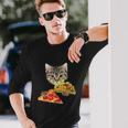 Cat Eating Taco And Pizza Shirt Funny Kitty By Zany Brainy Unisex Long Sleeve Gifts for Him