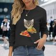 Cat Eating Taco And Pizza Shirt Funny Kitty By Zany Brainy Unisex Long Sleeve Gifts for Her