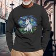 Bull Terrier Starry Night Impressionist Dog Art Unisex Long Sleeve Gifts for Old Men