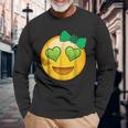 Emoji Saint Patricks Day Girls Green Heart Eyes Bow Unisex Long Sleeve Gifts for Old Men