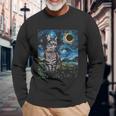 Gray Tabby Tiger Cat Starry Night Moon And Stars Art By Aja Unisex Long Sleeve Gifts for Old Men