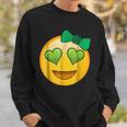 Emoji Saint Patricks Day Girls Green Heart Eyes Bow Sweatshirt Gifts for Him