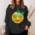 Emoji Saint Patricks Day Girls Green Heart Eyes Bow Sweatshirt Gifts for Her