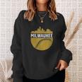 Vintage Downtown Milwaukee Wisconsin Skyline Baseball Sweatshirt Gifts for Her