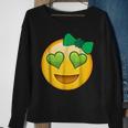 Emoji Saint Patricks Day Girls Green Heart Eyes Bow Sweatshirt Gifts for Old Women